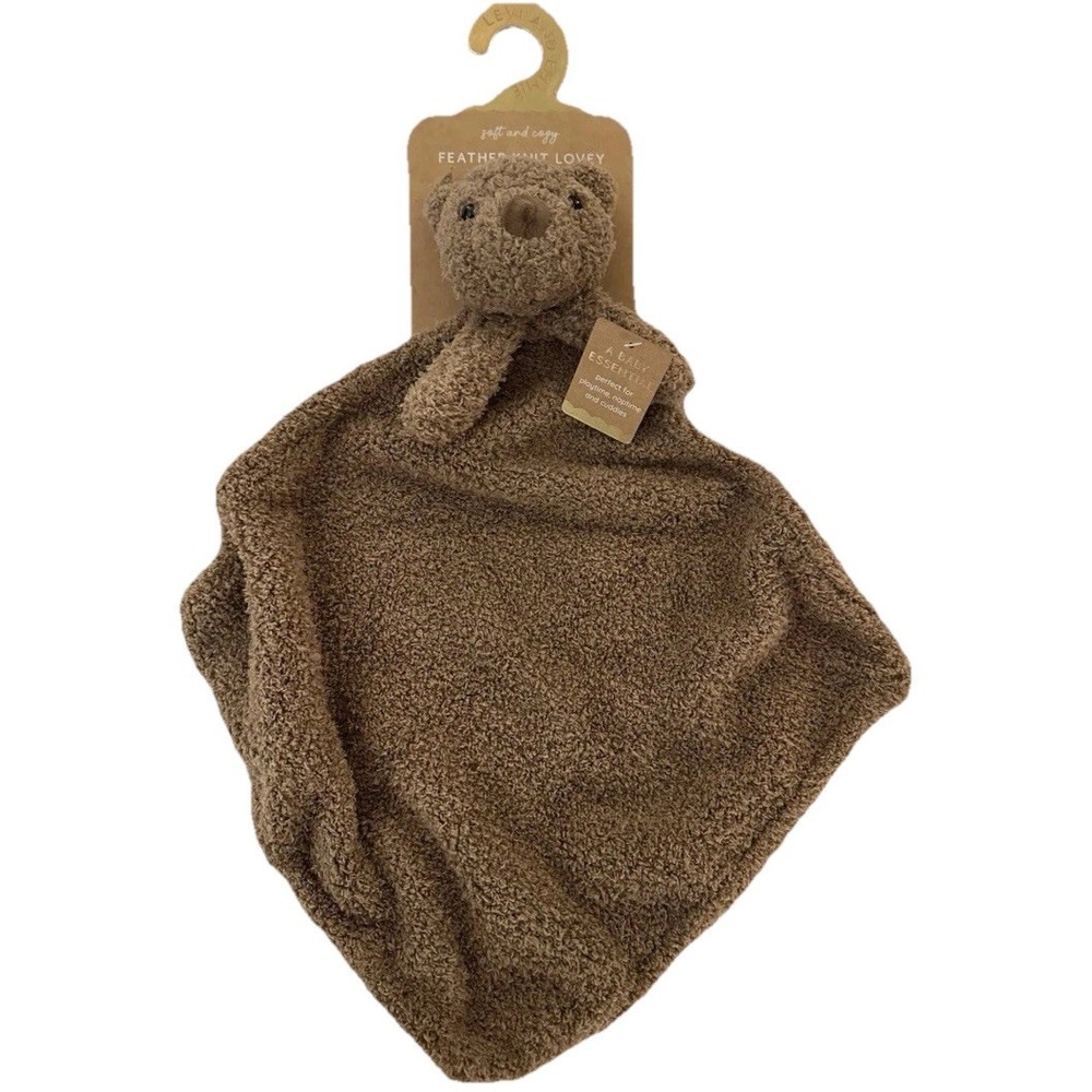 Levi & Emmie Lovey Baby Brown Security Blanket Soothing Feather Knit‎ Teddy Bear